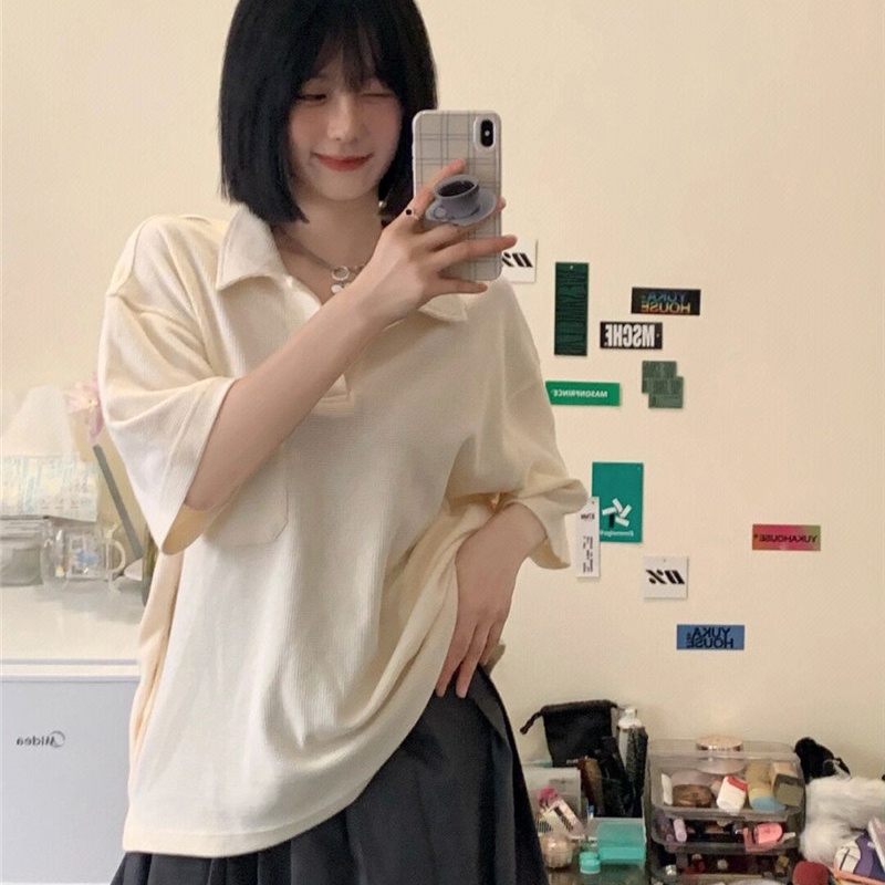 Áo thun SUXI ngắn tay dáng rộng màu trơn đơn giản thời trang hè cho nữ