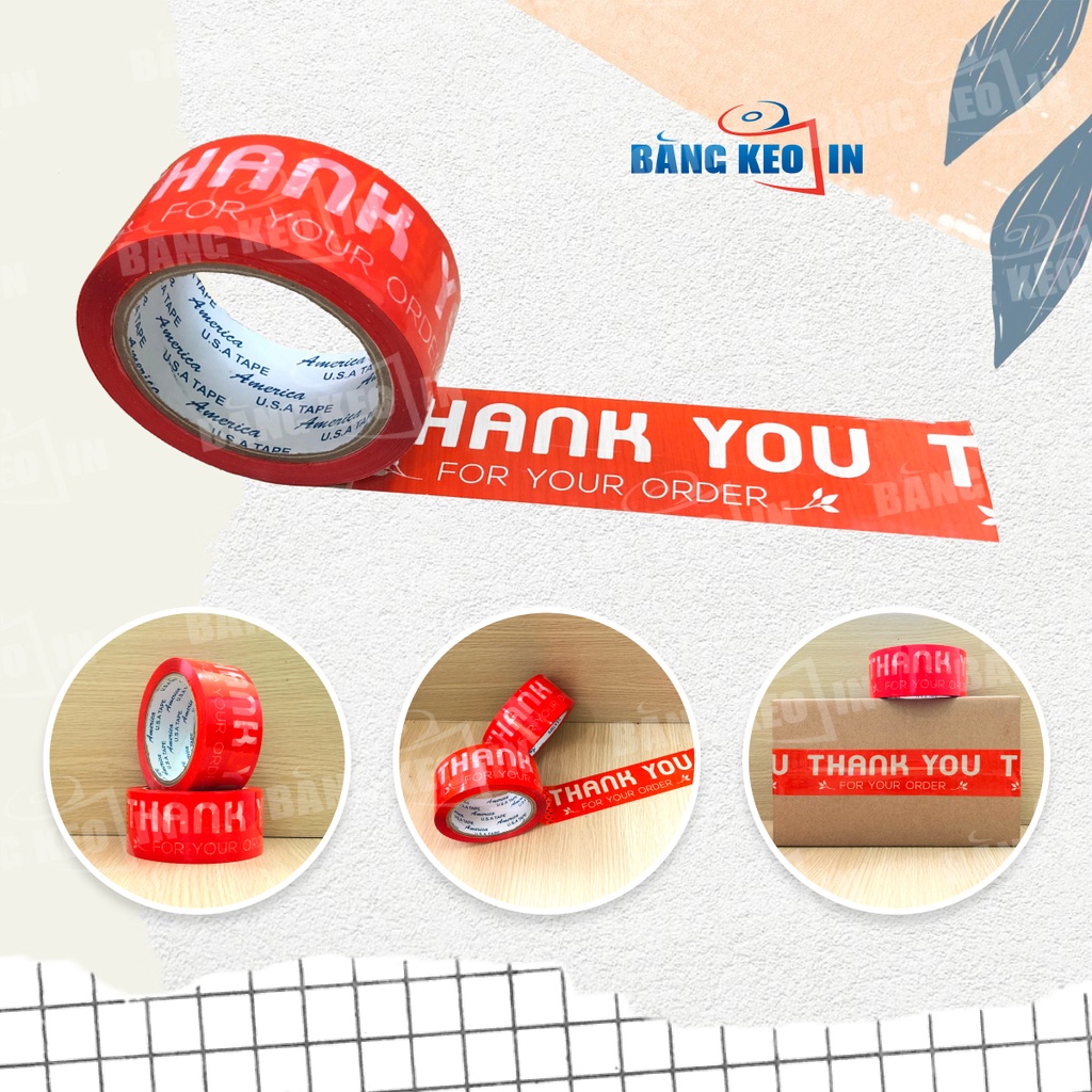 Cuộn băng keo in chữ THANK YOU màu cam 48mm