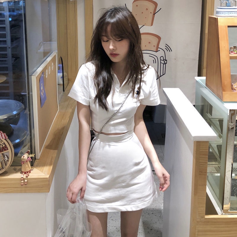 COZOKC COZOK Bộ áo thun ngắn tay + chân váy COZOK lưng cao thời trang xinh xắn đáng yêu cho nữ