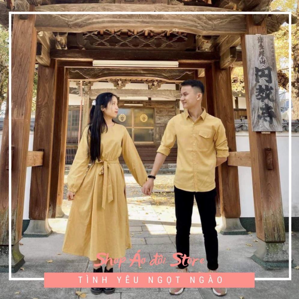 Bộ áo váy sơ mi cặp cao cấp, đồ đôi nam nữ  dễ thương, chất đẹp để chụp hình cưới, đi du lịch