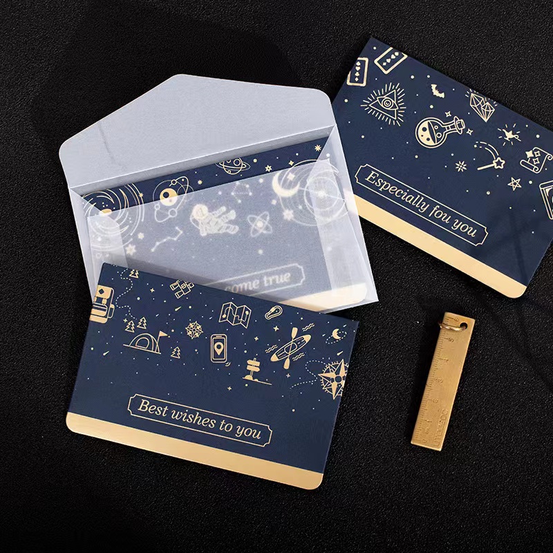 [Cois N] Set 1 Thiệp Chúc Mừng Năm Mới Màu Xanh Dương Ánh Đồng Phong Cách Hàn Quốc Sáng Tạo Cao Cấp