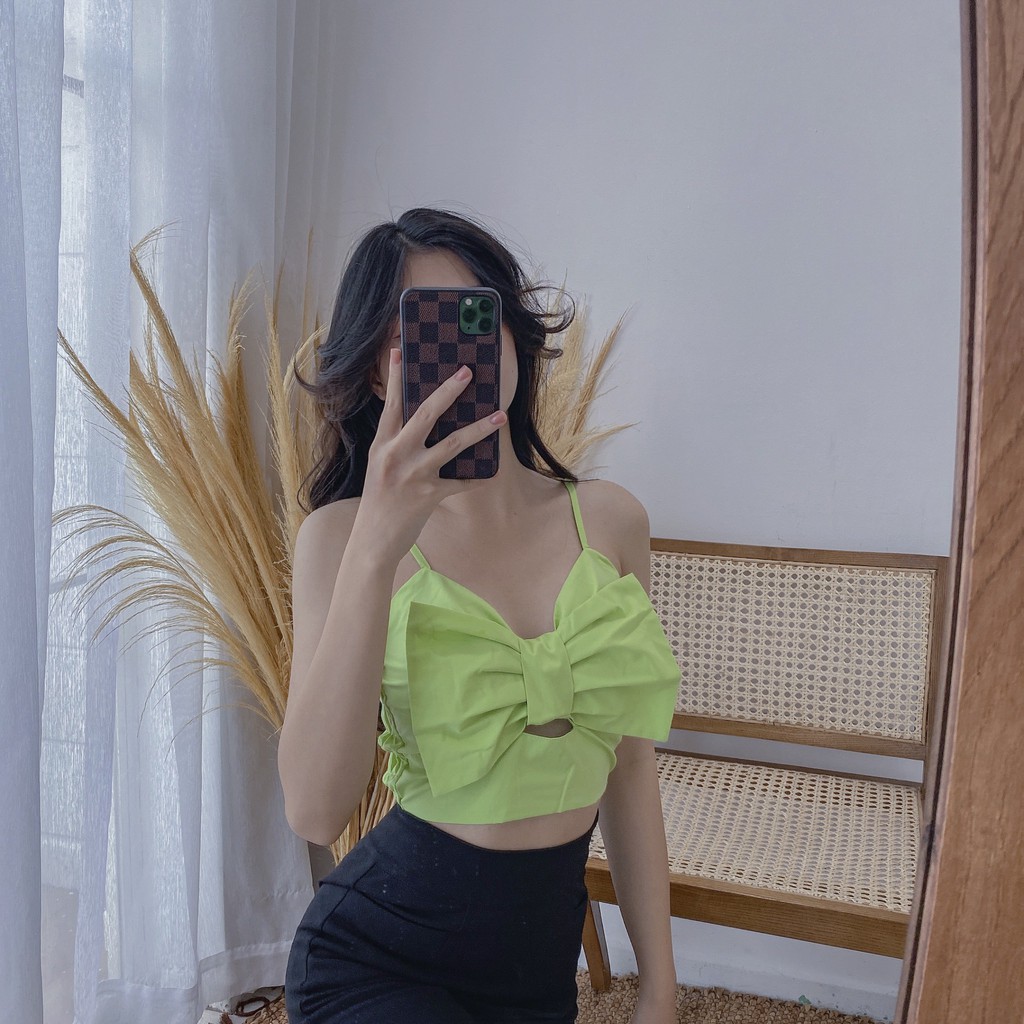 Áo croptop nữ hai dây HHVINTAGE kiểu nơ kate mềm Top A11