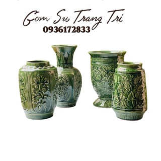 Lọ hoa phù dung nổi men xanh ngọc gốm bát tràng, lọ cắm hoa, lọ hoa trang trí cao cấp, làm quà tặng vô cùng trang trọng