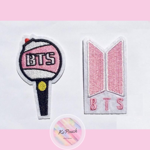 Patch / sticker / miếng ủi kpop hình logo bts và lightstick nhóm army bomb có keo ủi mặt sau