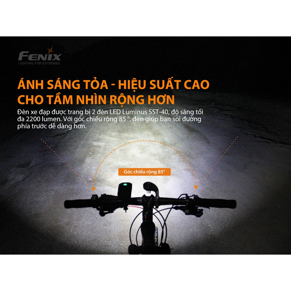 Đèn pin xe đạp FENIX BC30 V2.0 độ sáng 2200lm chiếu xa 187m sử dụng 2 pin 18650 và sạc Vapcell Q2
