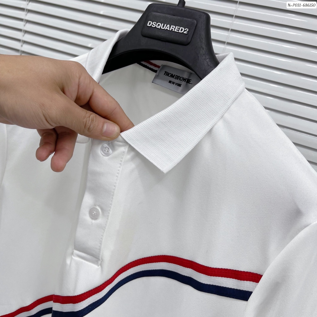 ÁO thun polo nam thombrowne kẻ viền cổ bẻ thoáng mát chất cotton co dãn 4 chiều hót