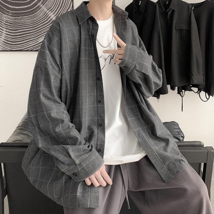 Áo sơ mi oversize khoác, form rộng, full size M - 5XL, kẻ caro phong cách Hàn Quốc, cực dễ phối đồ ྇