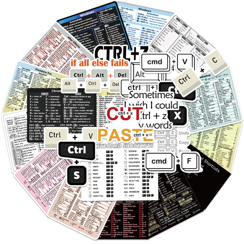❉ Miếng Dán Bàn Phím Ngắn Series 01 ❉ Bộ 30 Miếng Dán Chống Thấm Nước Họa Tiết Doodle Thời Trang
