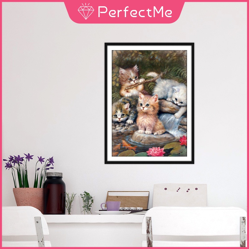 Tranh đính đá 5d tự làm hình mèo trang trí nhà cửa