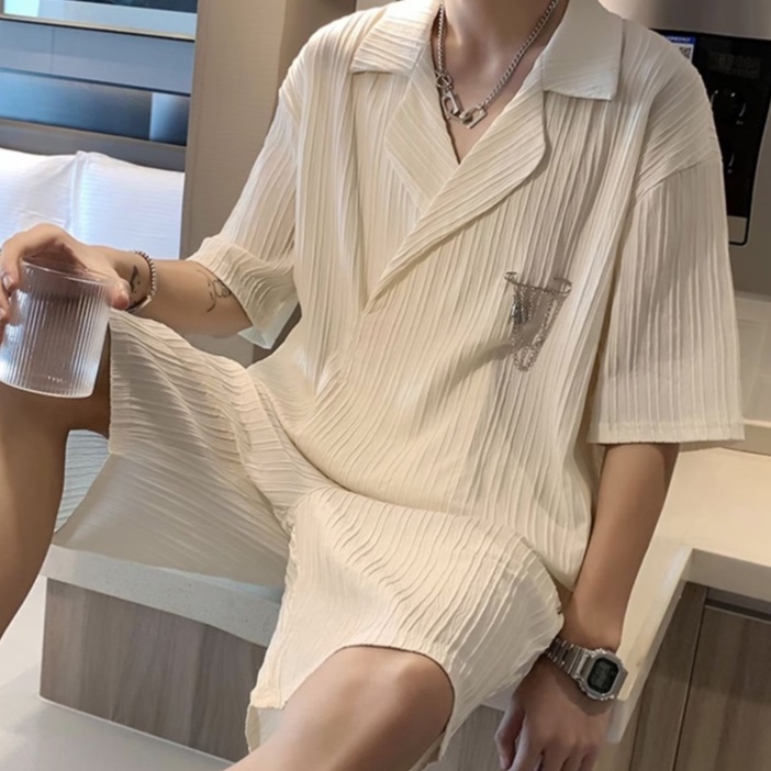 Set Đồ Mùa Hè 2 Món Gồm Áo Tay Ngắn Dáng Rộng Màu Trơn Thời Trang Phong Cách Hàn Quốc Cho Nam