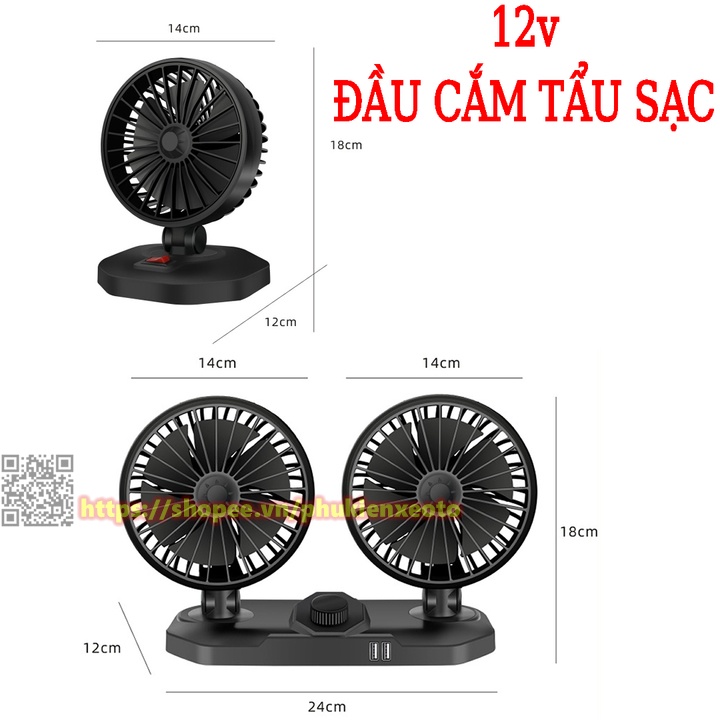 Quạt Ô Tô 12V Xoay 360 Độ Thông Gió Làm Mát Xe Hơi