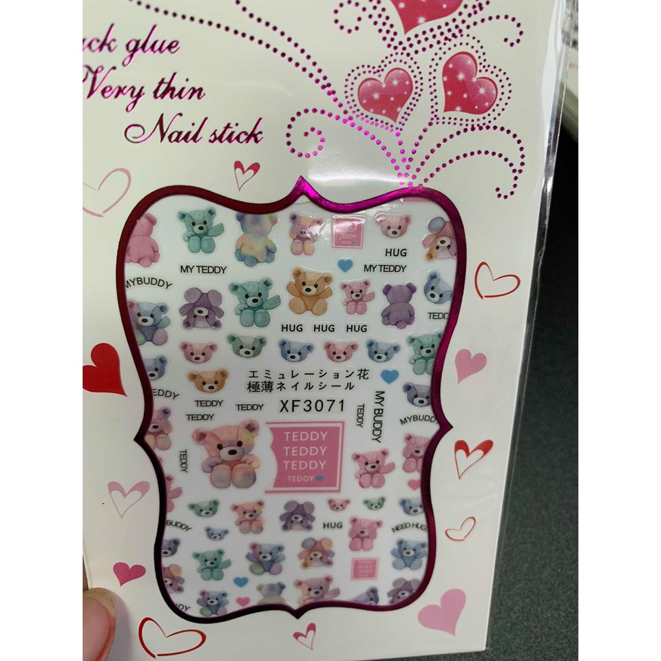 Nail Sticker Gấu TEDDY, Mikey Đẹp Ngộ Nghĩnh - Dán Móng Tay 3D Flower