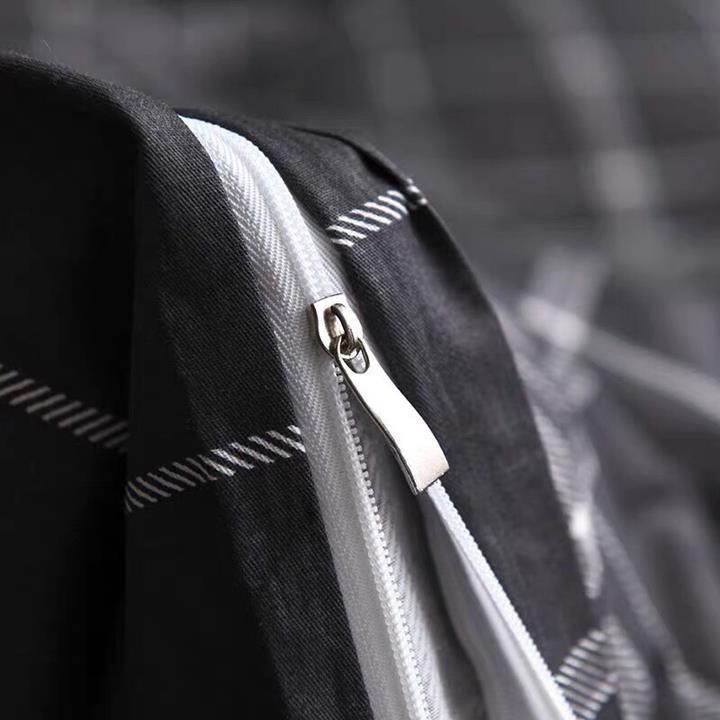 Bộ chăn ga gối drap giường chất cotton poly họa tiết kẻ đen