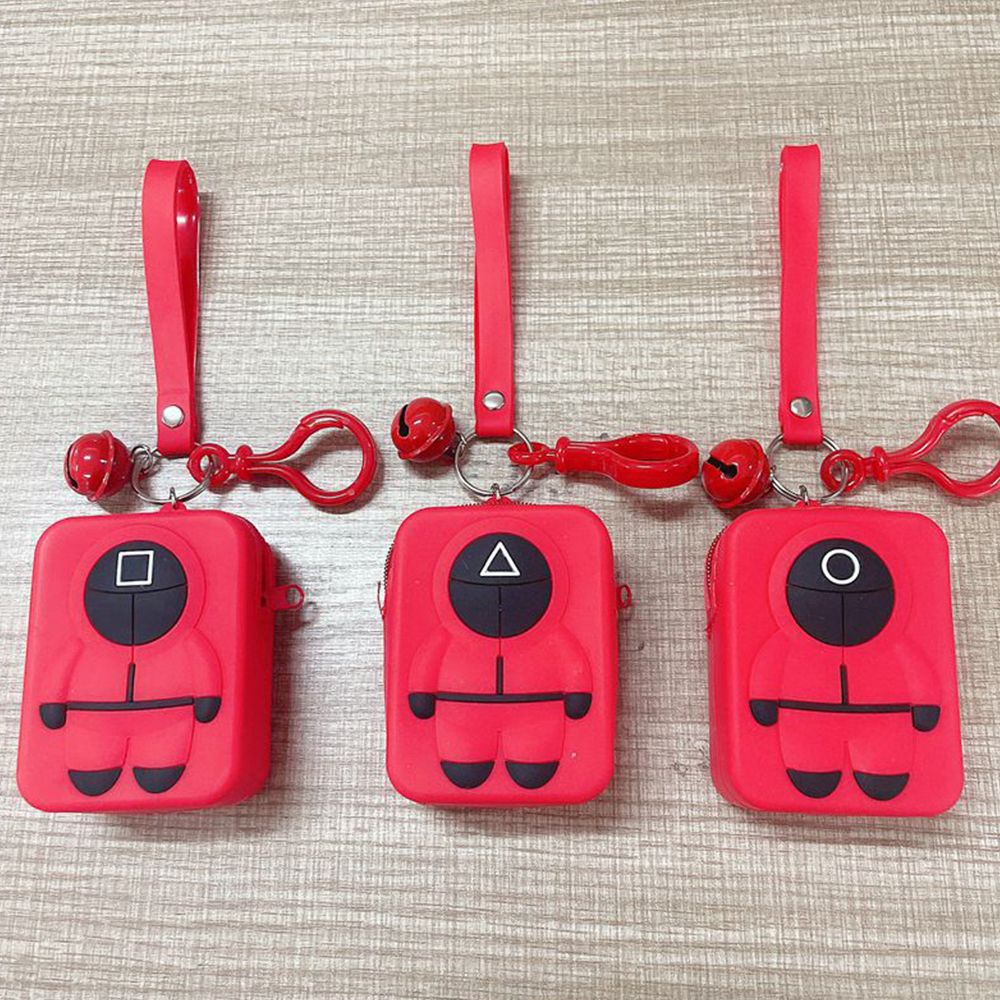 Móc khoá trang trí ví đựng tiền xu mini hình nhân vật trong phim Squid Game phối chuông hợp kim sáng tạo kiểu Hàn Quốc