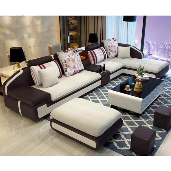 Sofa Vải Kết Hợp Simili Hiện Đại - Ghế sofa góc L bọc vải có ngăn đựng nước Thắng Lợi