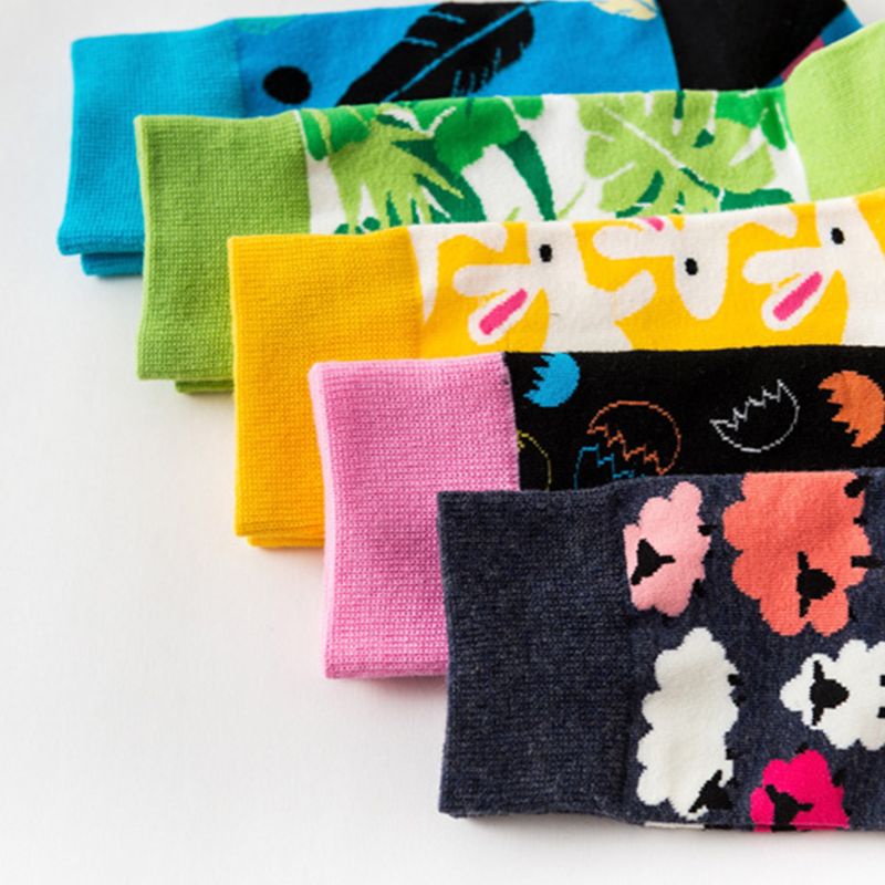 Xiangbao Vớ Thuyền Cotton Unisex Họa Tiết Hoạt Hình Vui Nhộn Nhiều Màu Sắc Hình Thỏ Lá Cây Cừu Harajuku Sto