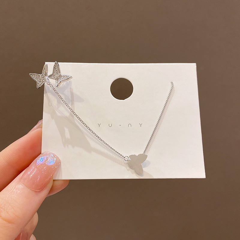 Ins Khuyên Tai Kẹp Vành Tai Hình Bướm Khảm Đá zircon Chất Lượng Cao Cho Nữ