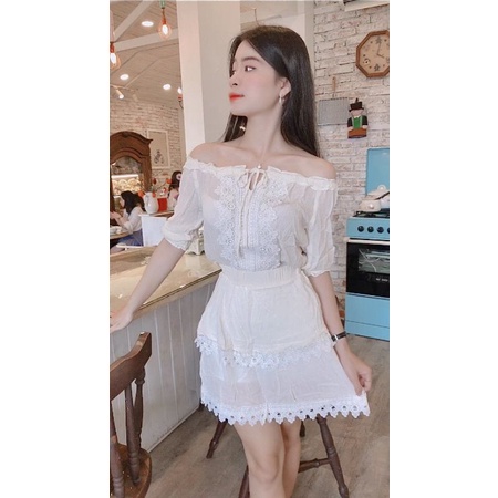 bộ trễ vai tay lỡ viền ren cho nàng năng động P42212