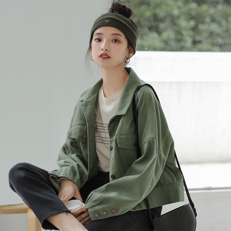 IELGY Áo Khoác denim Ngắn Dáng Rộng Phong Cách Hàn Quốc Cho Nữ