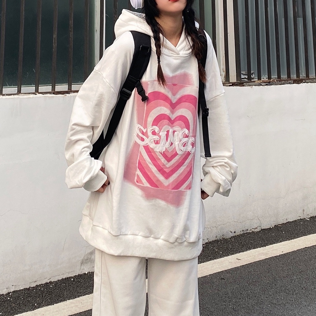 ZHELIHANGFEI Áo Hoodie Tay Dài Họa Tiết In Theo Phong Cách Preppy Mỹ Dễ Phối Đồ