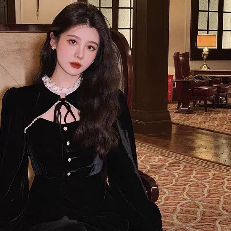 Váy nhung tiểu thư sang chảnh phong cách hàn quốc cho nữ -hàng chuẩn không phai hàng xưởng may lại