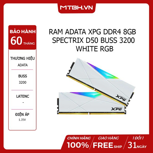 Ram Ddr4 8Gb Adata Xpg Spectrix D50 Buss 3200 Tản Nhiệt Tungsten White Rgb