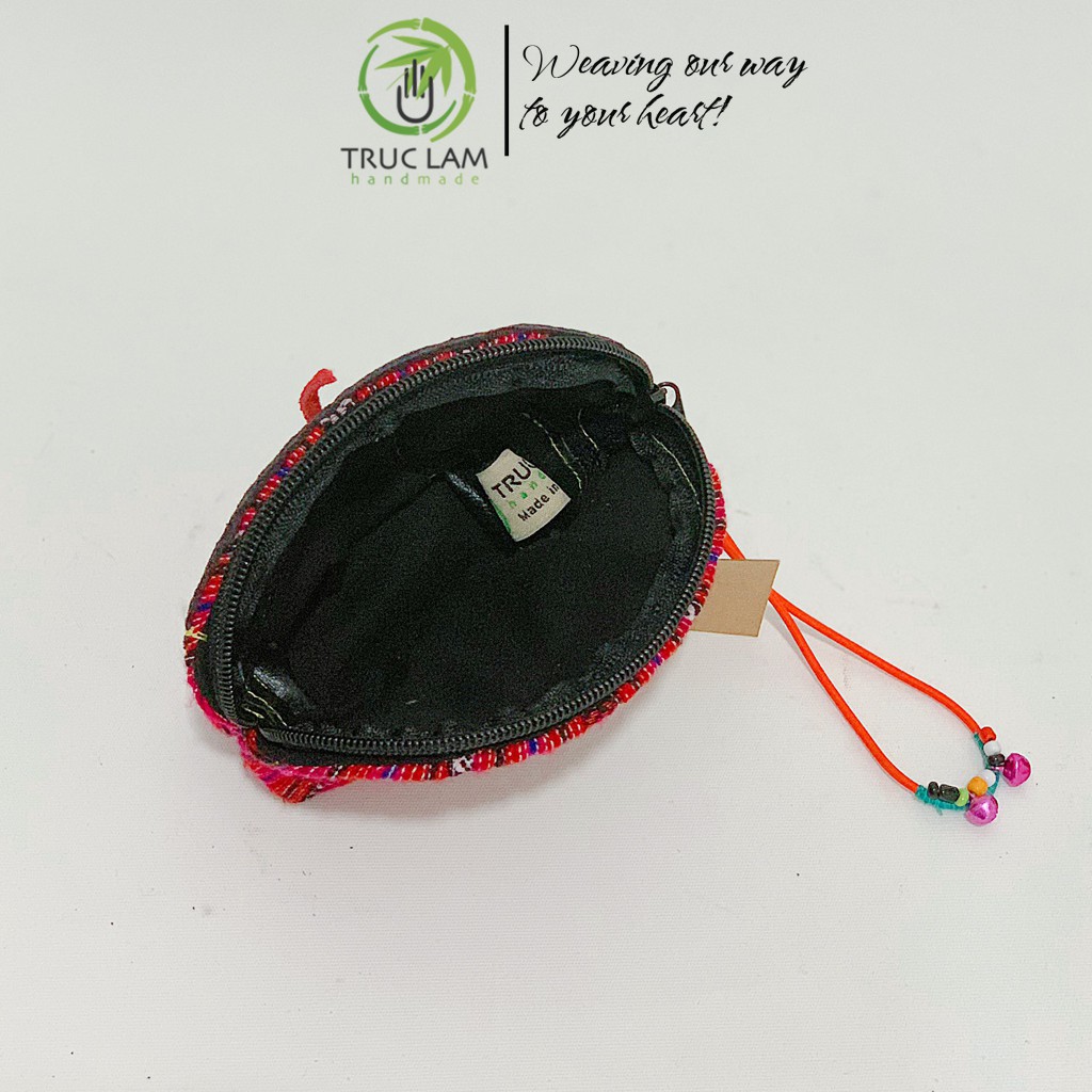 Ví Cầm Tay Nữ VÍ Sò Cầm Tay Vải Thổ Cẩm Phối Vải Da Lộn Có Gắn Vòng Chuông (A) - Trúc Lâm Handmade
