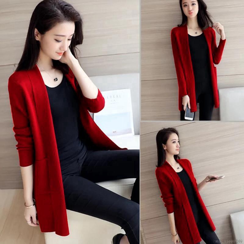 Áo khoác Cardigan dệt kim màu trơn thời trang mùa thu cho phái nữ