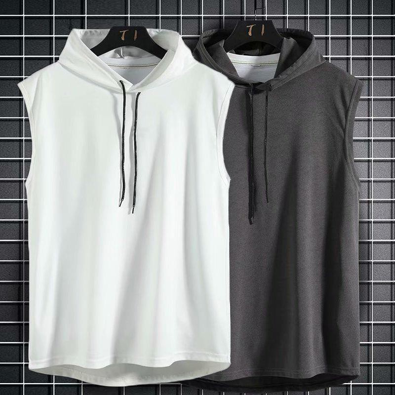 Áo Thun Ghi Lê Thể Thao Dáng Rộng Có Mũ Trùm Màu Trơn Thời Thượng Phong Cách Hàn Quốc