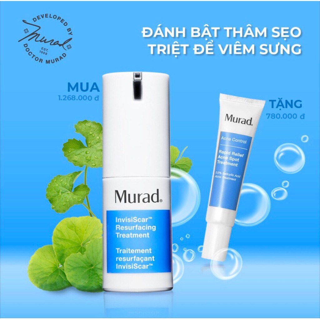 Kem ngừa sẹo rỗ và thâm mụn Murad Invisiscar Resurfacing Treatment 15ml tặng 2 Sữa rửa mặt Minisize