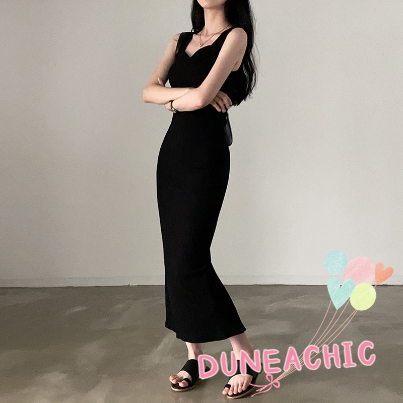DUNEA Đầm Cổ Vuông Màu Trơn Thời Trang Dành Cho Nữ