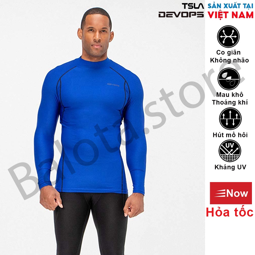 Áo thun dài tay nam Devops cổ 3 phân form ôm body chất co giãn lót giữ nhiệt đá bóng rổ tập gym bơi thể thao chống UV | BigBuy360 - bigbuy360.vn
