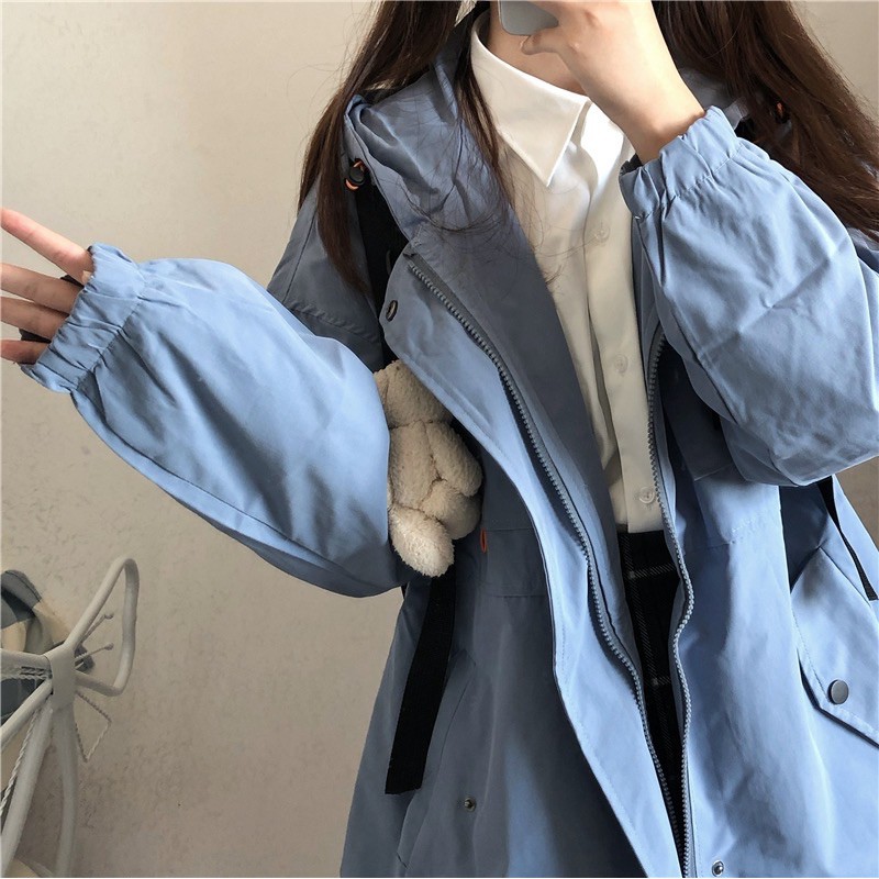 Áo khoác 2 lớp ullzang sẵn màu xanh