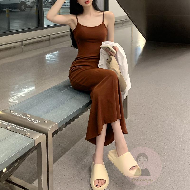 Đầm Hai Dây Mỏng Màu Sắc Đơn Giản Thời Trang Mùa Hè Cho Nữ