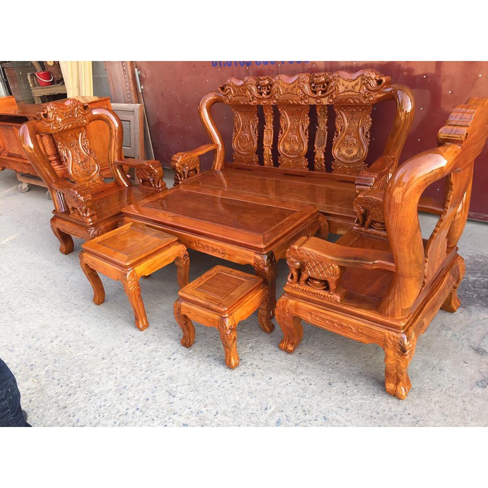 Bộ bàn ghế phòng khách trạm voi gỗ lim