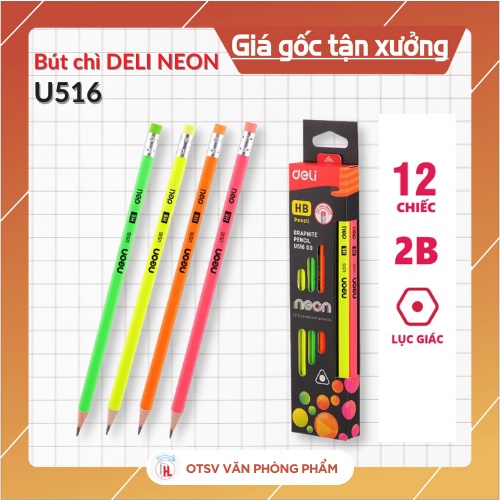 Vỉ 12 bút chì DELI, THIÊN LONG 2B (tổng hợp) vẽ mỹ thuật, làm bài kiểm tra nhạy với máy chấm thi an toàn với người học