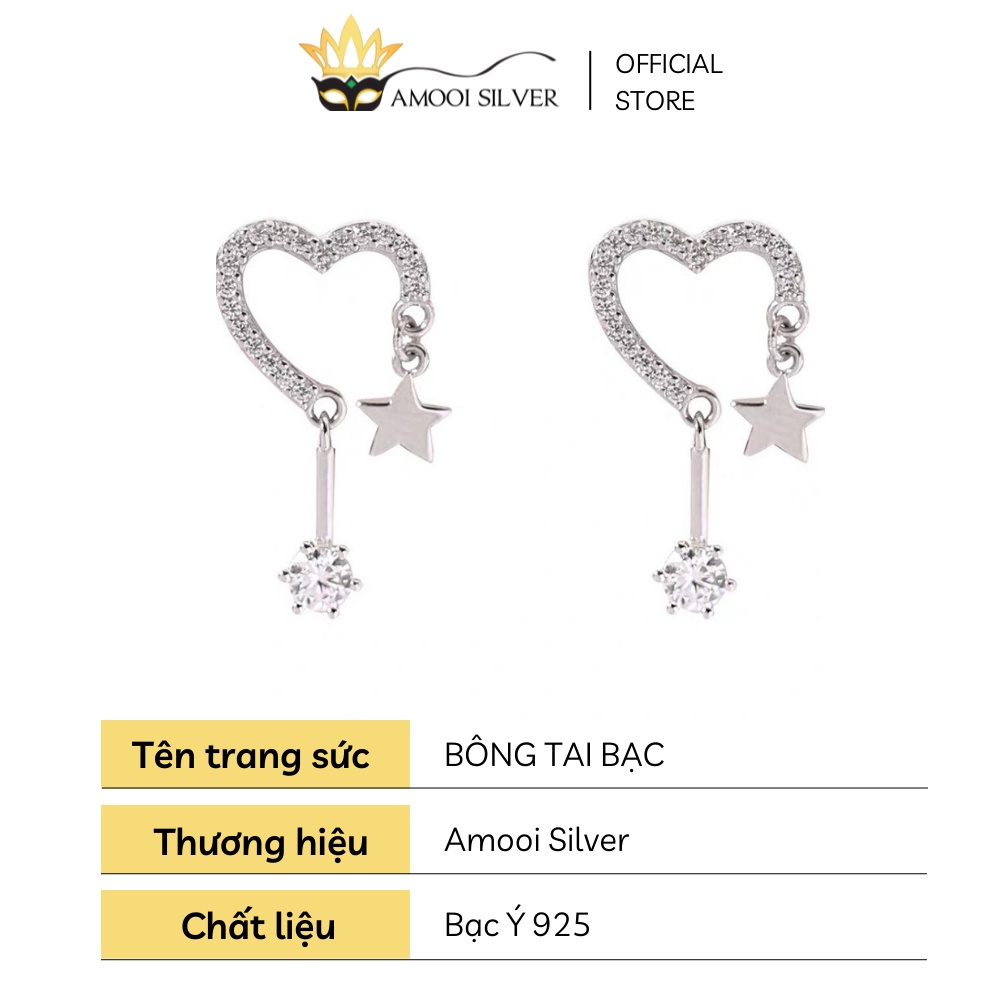 Bông tai bạc S925 trái tim ngôi sao - Amooi Silver AB78