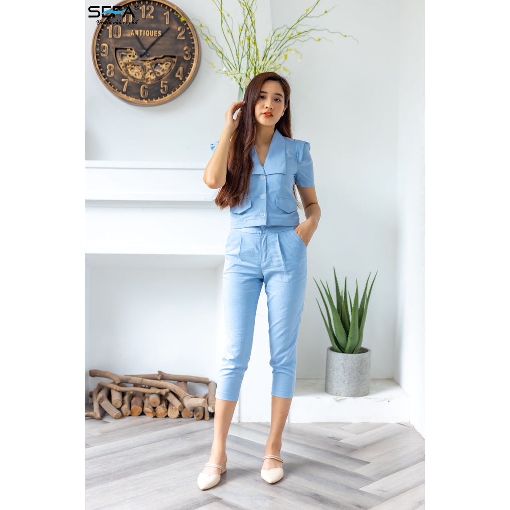 [Mã BMLTA35 giảm đến 35K đơn 99K] Sét vest nữ SEFA áo cộc tay bồng kết hợp quần xếp ly SFS2204