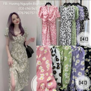 Bigsize đầm hoa cúc xẻ tà nhiều màu d413