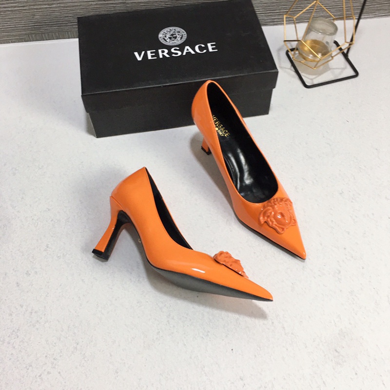 VERSACE Giày Cao Gót Da Mũi Nhọn 7cm Phong Cách Quyến Rũ Cho Nữ