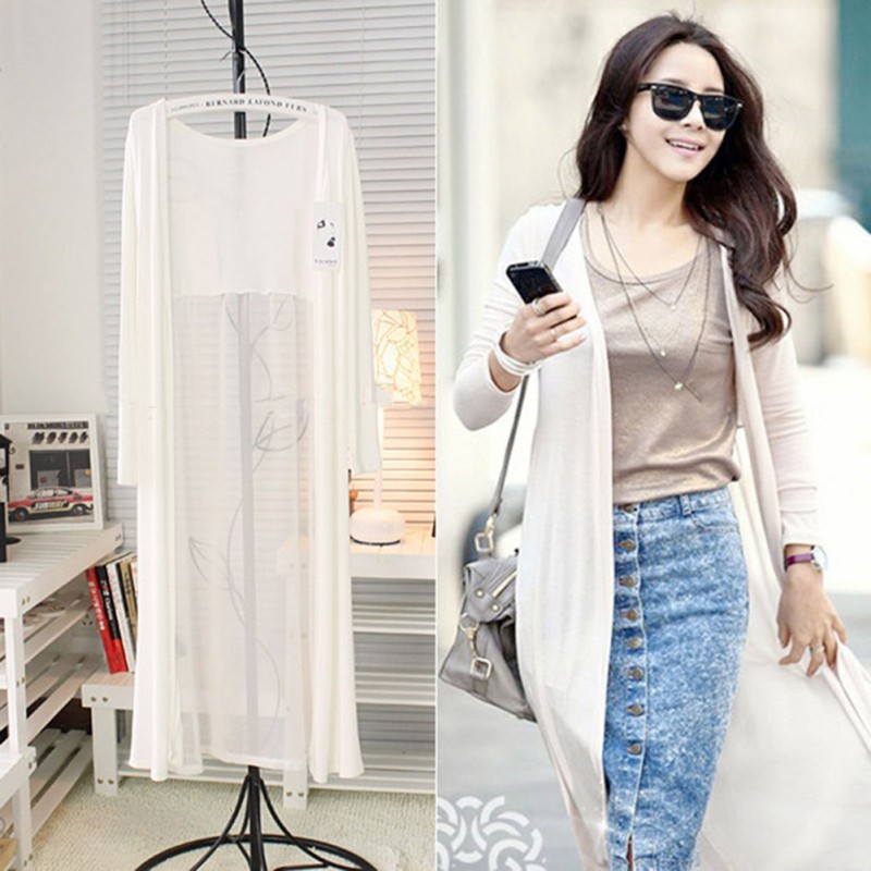 Áo khoác mỏng dáng dài họa tiết trơn thời trang cho nữ