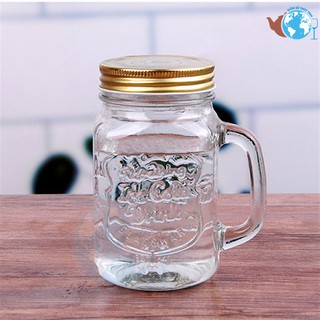Ly Thủy Tinh Có Quai Uống Trà Sữa 450ML nắp có lỗ