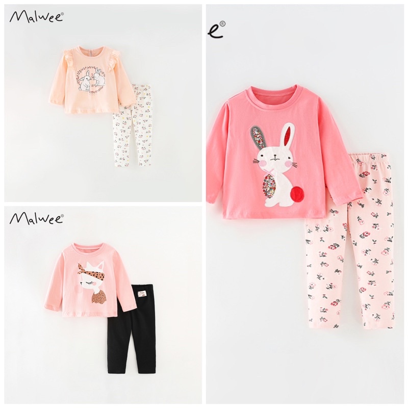 Bộ thun cotton dài tay bé gái Malwee
