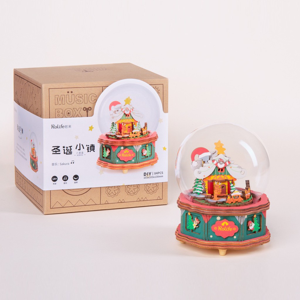 Đồ chơi lắp ráp gỗ 3D Mô hình Hộp nhạc Thị trấn Giáng Sinh - Christmas Town Music Box AM46