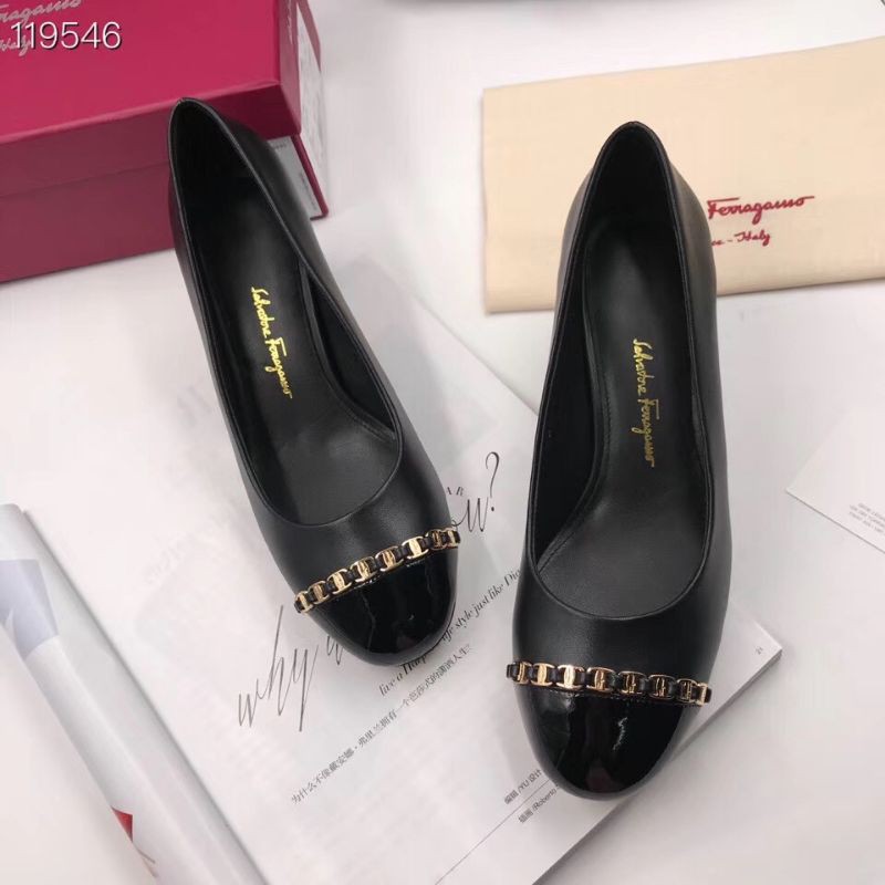 Giày cao gót nữ da thật mũi tròn gót 6cm fe*ragamo