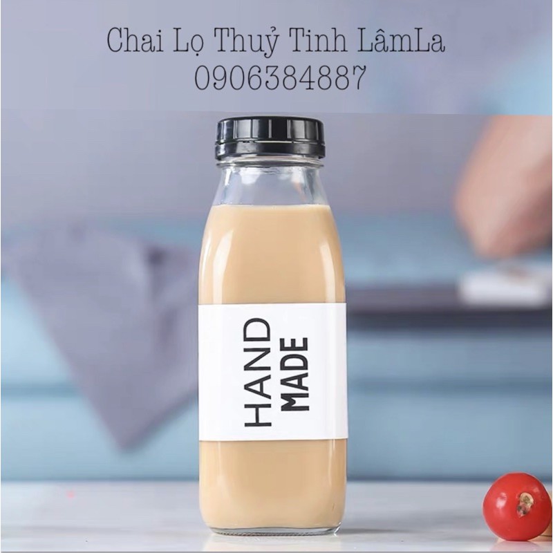 Chai Thuỷ Tinh Vuông Cao Eo Miệng Rộng Nắp Nhựa 500ml