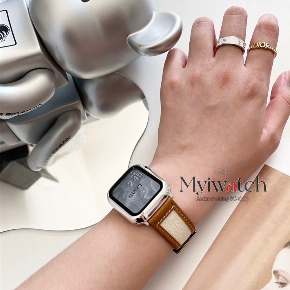 Dây da vải canvas tinh tế sang trọng thích hợp cho Apple Iwatch series 6 5 se 4 3 2 38mm 40mm 42mm 44mm