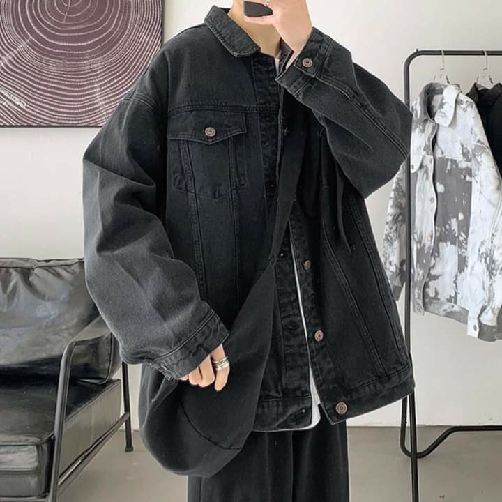 Áo khoác jean nam nữ unisex xanh - đen trơn có túi trong và túi thật hàng cao cấp size 40-85kg