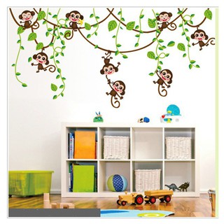 (HCM) Decal dán tường cho bé Khỉ con đu dây - decalhcm