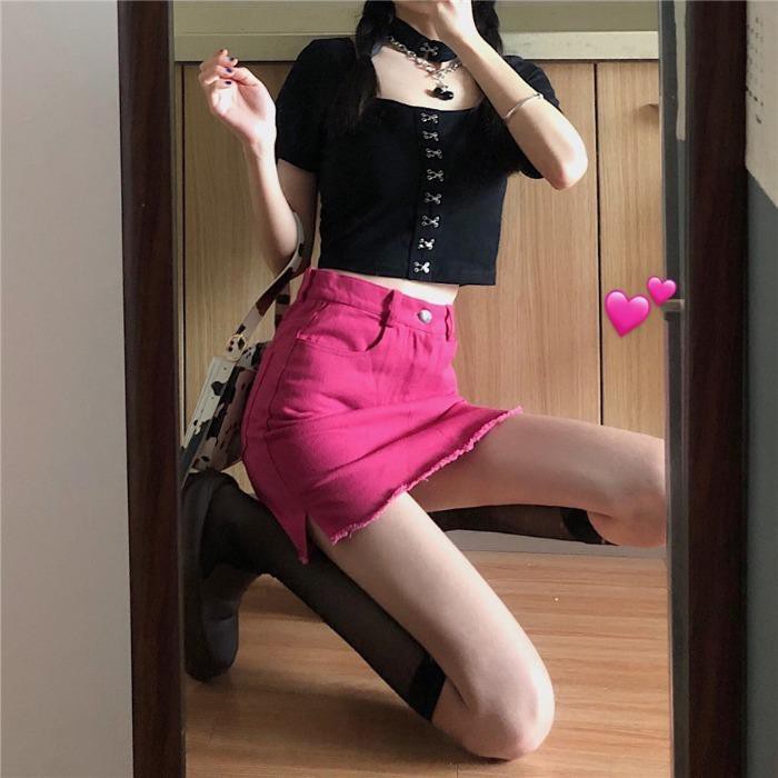 Chân váy jean Chữ a Lưng Cao Màu Sắc Thời Trang Cho Nữ